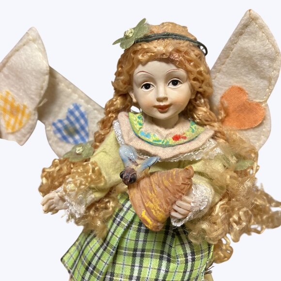 Decorative Angel Fairy Figurines Set With Gingham & Plaid Dresses Felt Wings - Picture 3 of 13